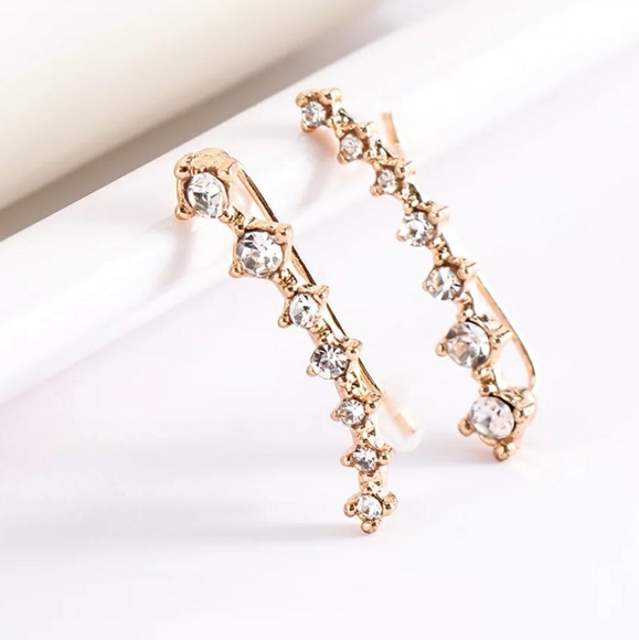 Gold Rhinestone Ear Climber Earrings - Picture 3 of 4